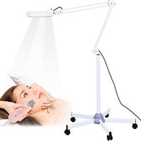 Salon Magnifying Lamp, 5X LED Glass Magnifier Floor Lamp for Beauty Facial Spa Tattoo Skincare with Adjustable Rolling Floor Stand Swivel Arm