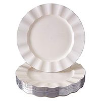 PLASTIC DINNER PLATES FOR PARTIES | 20 pc | Heavy Duty Dishes | Elegant Fine China Look | Veil - Ivory (11.25”)