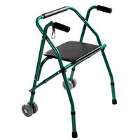 LTLHXM Foldable 2-Wheeled Walking Frame with Seat Lightweight Aluminium Rollator Walker Frame Height Adjustable Secure Non Slip Walking Mobility Aid 82-92Cm,Green