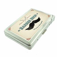 Vintage Barber Shop Sign D7 Cigarette Case Lighter Smoking King Size Cigarettes Silver Metal Wallet 4" X 2.75" RFID Protection