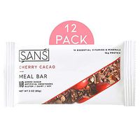 SANS Cherry Cacao Meal Replacement Protein Bar | All-Natural Nutrition Bar With No Added Sugar | Dairy-Free, Soy-Free, and Gluten-Free | 15 Essential Vitamins and Minerals | (12 Pack)