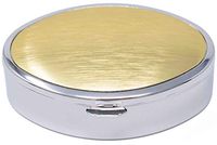 Gold/Silver Brushed Finish Oval Pocket Purse Portable Travel Pill Box & Medicine Organizer (2 Compartments)