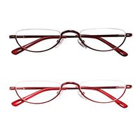 KoKoBin New Upgrade Half Reading Glasses-2 Pair Half Rim Metal Frame Glasses Spring Hinge Readers for Men and Women,Red and Brown 1.00