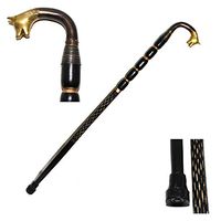Nautical World Wooden Walking Cane - Vintage Black Wood with Round Brass Wolf Handle Walking Stick for Men and Women. Wooden Decorative Canes and Walking Stick, Affordable Gift Decorative Walking Ca