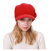 Theoylos Womens Autumn Winter Knit Hat Fashion Vintage Beret Hat Ladies Warm Plus Velvet Newsboy Caps Red