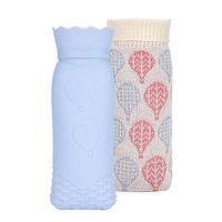 Microwave Heating Bottle Environmental Silicone Transparent Hot Water Bag with Knit Cover, Hot & Cold Therapies - Gift for Birthday, Christmas, Valentine's Day, Gift Exchange Party (Large, Blue)