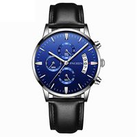 Fxbar Business Analog Quartz Wrist Watches for Mens Waterproof Comfortable Calendar Leather Strap Watch Mens Casual Wristwatch (B)