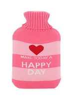 Large 2 Liter Classic Rubber Hot Water Bottle with Pink Soft Knit Cover Good Day