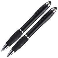 Autopoint Comfort Grip II with Ball Pen, 2-Pack, Black, Capacitive Stylus on top, Black Ink Ball Pen at tip (28620BK)