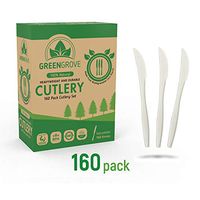 100% Compostable Knives in White- 160 Large Biodegradable Ecofriendly Utensils. Sturdy 7" inch Plastic, Wooden and Bamboo Silverware Alternative … (White)