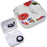Portable Contact Lens Case Box Travel Kit Mirror + Bottle + Tweezers Container Holder [ Poppy Cornflowers ]