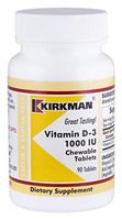 'Kirkman Vitamin D-3 1000 IU || 90 Chewable Tablets || Delicious Mango/Peach Flavor || Free of Common allergens || Gluten and Casein Free