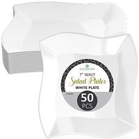 Disposable Plastic Salad Plates - 50 Pack 7” White Wavy Design Dessert Plate for Wedding, Birthday, Dinner Party - Ecofriendly Kitchen Dinnerware Supplies - by Elite Selection