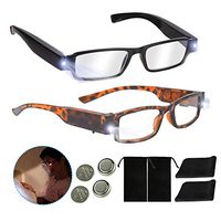 Bright LED Readers with Lights Reading Glasses Lighted Magnifier Nighttime Reader Compact Full Frame Eyewear Clear Vision Unisex Clear Vision Lighted Eye Glasses(2 PCS)