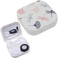Portable Contact Lens Case Box Travel Kit Mirror + Bottle + Tweezers Container Holder [ Dragonflies Ginkgo Leaves ]