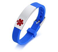 PJ Unisex Personalized Silicone and Stainless Steel Medical Alert Identification Bracelets,Adjustable
