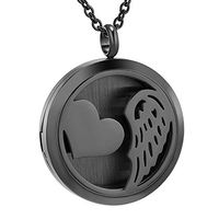 Wonderful keepsakes Angel Wings Aromatherapy Essential Oil Diffuser Necklace Stainless Steel Aromatherapy Perfume Pendant Locket Jewelry for Women with 12 Colors Pads (Black)