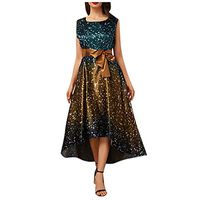 HebeTop Women's Elegant Polka Dot Gradient Dress Star Printed Sleeveless Big Swing Dress Orange