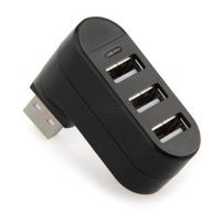 Black 3 Ports USB 2.0 Mini Rotate Splitter Adapter Hub for PC Notebook Laptop
