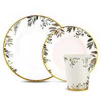 150 Pieces Disposable Paper Plates and Cups Set, Gold Foil Trim with Greenery Design Dinner Dessert Plates, Wedding and Party Supplies Set. Includes 50 Dinner Plates, 50 Dessert Plates, and 50 Cups