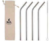 Long Thin Bent Stainless Steel Straws for Quart or Pint & Half Mason Jars, 4 Pack + Cleaning Brush