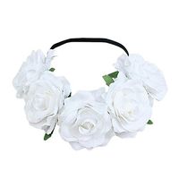 Women Girl Hawaiian Stretch Rose Flower Headband Floral Crown for Garland Party,Photo Props,Wedding Bridal Headpiece