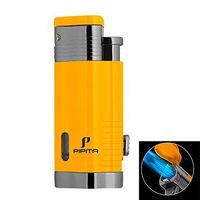 PIPITA Windproof Cigar Lighter 3 Triple Torch Lighter Blue Flame Butane Gas Refillable Cigarette Lighter with Punch (Yellow)