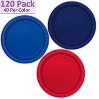 120 Paper Dessert Plates (7") - Navy Blue, Royal Blue, Red - 40 Per Color, 3 Colors - Great Assortment for Birthday Parties, Weddings, Holidays, Baby Shower, Celebrations, and more