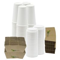 100 Disposable Paper Hot Coffee Cups with 100 Cappuccino Lids and 100 Protective Corrugated Cup Sleeves, White (16 Ounce)