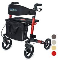 Health Line Massage Products Compact Rollator for Seniors, Aluminum Side-Fold Rolling Walker with Paded Seat, Cherry Red