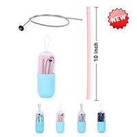 Extra Long 10" Collapsible Straws Food Grade Silicone Drinking Straws Portable Reusable Washable Straws With flexible cleaning brush and case (New Quartz Pink, 1)