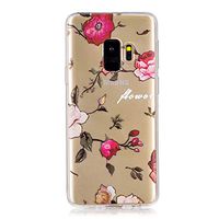 Clear Case for Samsung Galaxy S9,Aoucase Ultra Thin Art Pattern Soft TPU Rubber Shockproof Non-Slip Back Case with Black Dual-use Stylus,Red Flower