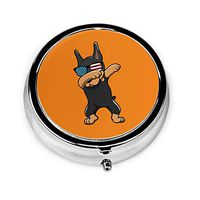 ZhangJie Dabbing Doberman Pinscher Dog CustomRound Pill Box 2 Inches Medicine Tablet Portable Vitamin Pill Pocket Purse-Compact 3 Compartment