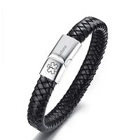 LiFashion CL Men's Genuine Braided Leather Medical ID Asthma Alert Bracelet with Magnetic Clasp Sos Emergency,21cm
