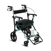 ZWJ-Rolling Walkers Shopping Trolley, Four-Wheeled Walker, Portable Folding, with seat, with footrest (Color : Green)