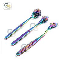 G.S Set of 3 Wartenberg Neurological Pin Wheel Pinwheel 1, 2, 5 Head Diagnostic Multi Color Rainbow Best Quality