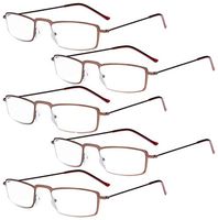Eyekepper 5-Pack Stainless Steel Frame Half-Eye Style Reading Glasses Readers Brown +1.75