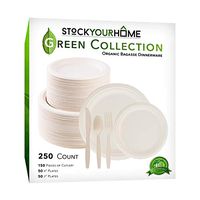 Eco Friendly Party Plates and Cutlery 250 Piece Biodegradable Dinnerware Set Service for 50 Compostable 9-Inch Plates, 7-Inch Plates, 50 Forks, 50 Knives and 50 Spoons (White)