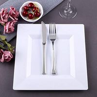 BalsaCircle 20 pcs 9.5-Inch White Plastic Square Plates - Disposable Wedding Party Catering Tableware