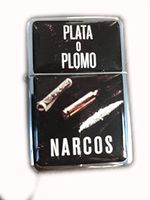 Lighter Star Narcos Plata o Plomo Silver Refillable Windproof Oil Petrol Flip Top