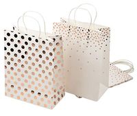 Foil Gift Bags – 12-Pack Treat Bags with Handles, Paper Goodie Bags for Retail, Gifts, Party Favors, 2 Rose Gold Foil Designs, Large, 13 x 10 x 5 Inches