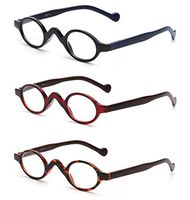 JM 3 Pack Small Oval Reading Glasses Vintage Spring Hinge Glasses for Reader Women +1.75 Black & Red & Tortoise
