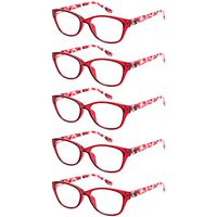 Ladies Reading Glasses 5 Pairs Fashion Spring Hinge Pattern Design Readers for Women (5 Pack Red, 1.50)