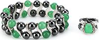 Elegant Womens Hematite Magnetic Therapy & Healing Stone Bracelet & Ring Set Pain Relief for Arthritis and Carpal Tunnel (Green Aventurine)