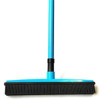 ZFRANC Fur remover Pet Hair Removal Broom with Squeegee & Telescoping Handle,Blue Long Push Rubber Broom Bristles Sweeper Scratch Bristle Broom Windows Cleaner for Pet Cat Dog Hair