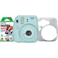 Fujifilm Instax Mini 9 Instant Film Camera Holiday Bundle Includes Instax Mini Instant Film, Ice Blue
