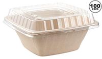 [100 Pack] 42oz Compostable Square Container Eco Friendly Bowls with Lids - Square Bowl Tree Free Sugarcane Bagasse Meal Prep Bento Boxes Take Out Catering Microwavable Deep Container by EcoQuality