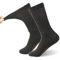 Diabetic Dress Socks, FOOTPLUS Men Women Non Binding Wide Top Circulatory Socks, Soft Cushioned Sole Diabetic Socks, Gift for Parents Grandparents, 2 Pairs Brown Crew, XX- Large
