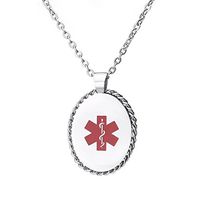 linnalove Stainless Steel Oval Medical ID Necklace for Women with Free Engraving