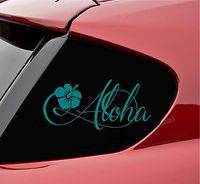 Slap-Art Hibiscus Aloha Vinyl Decal Sticker (Teal)